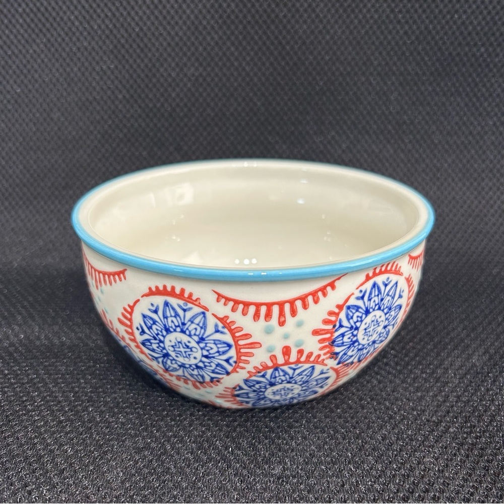 Yokohama Studio Hand Painted Rice Noodle Bowl 5 In Blue And Red Design Japan
